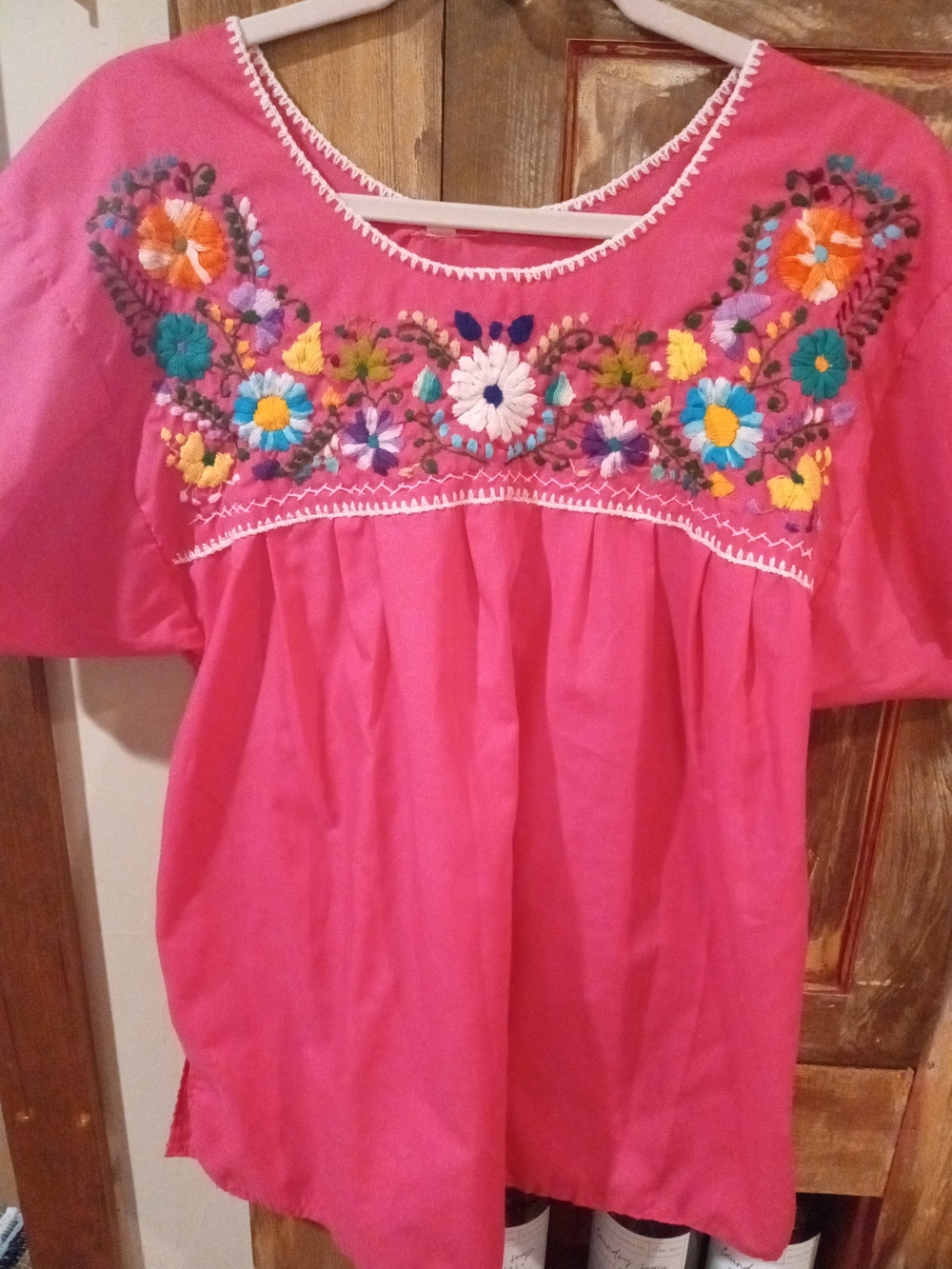 Pink Embroidered Women's Blouse - Floral Yoke